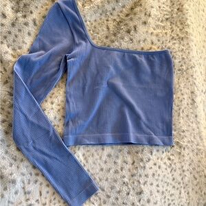 One-Shoulder Blue Ribbed Top